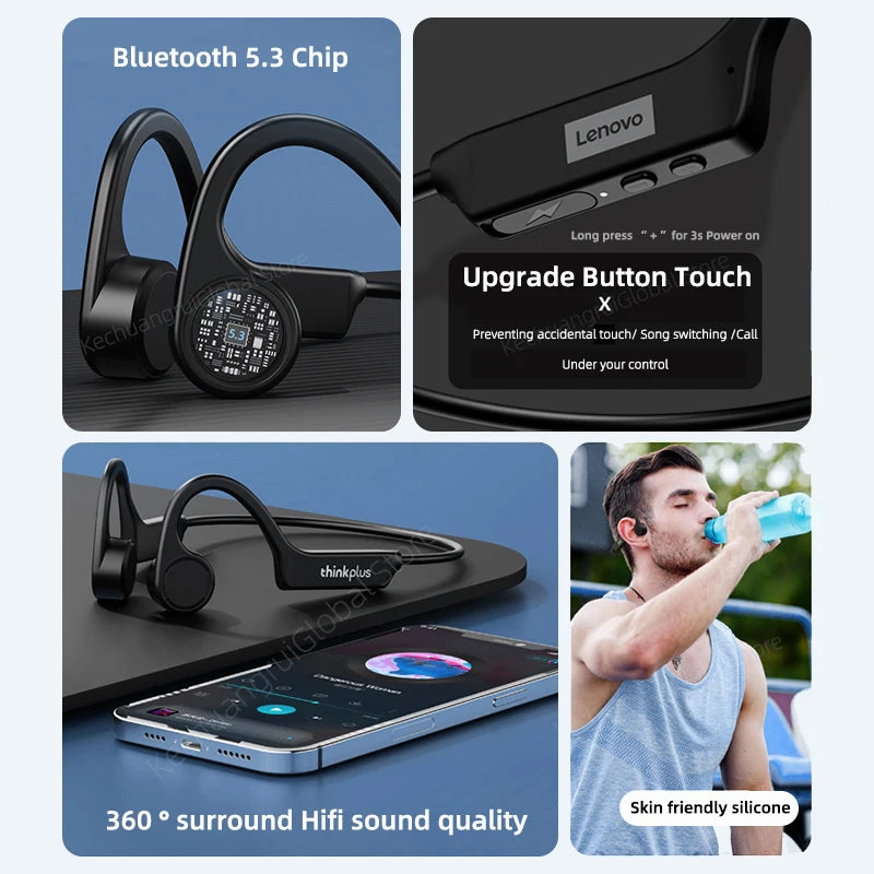 Lenovo X4 Bone Conduction Earphones Bluetooth 5.3 Wireless Headphones Ear Hook Sport Waterproof Hifi Stereo Headset With Mic