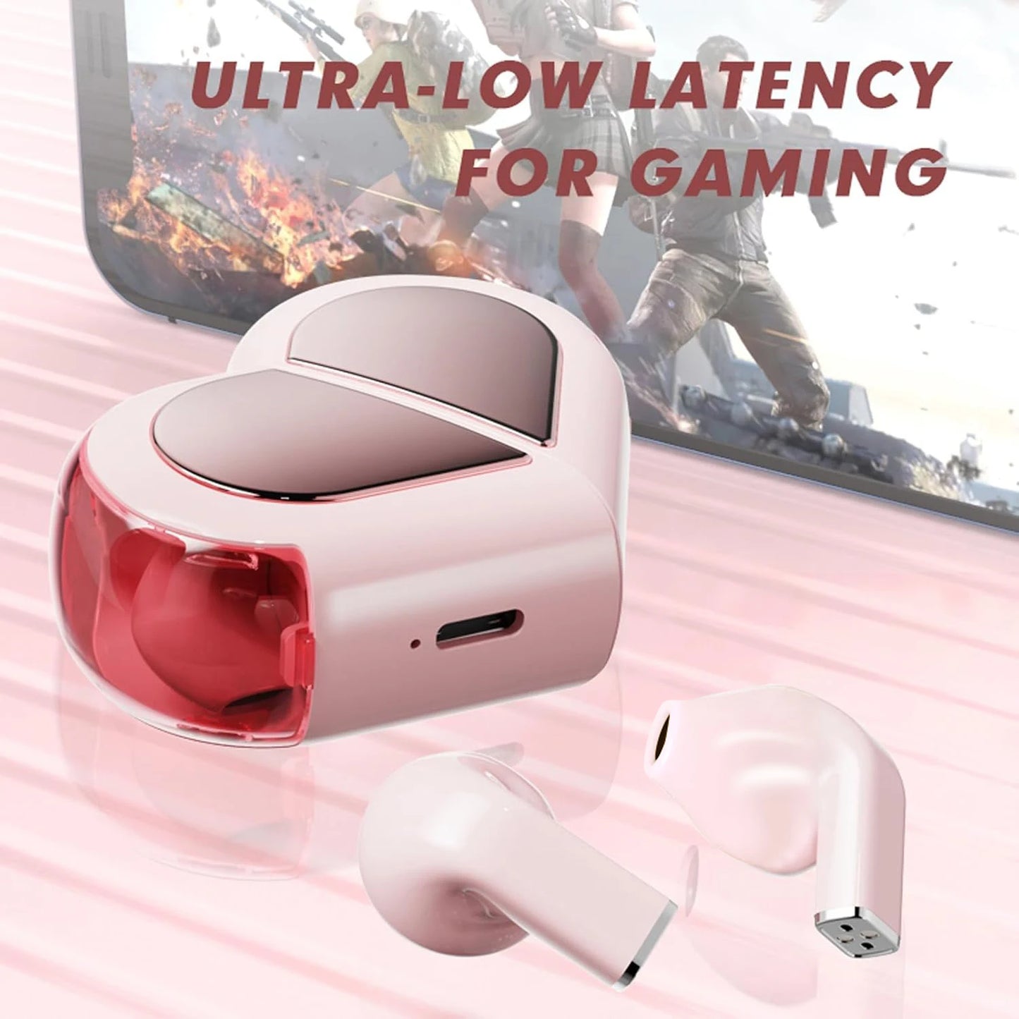 (gifts for girls)Heart-shaped Rotatable Wireless Bluetooth Earphones HIFI Sound Headphones Touch Control Earbuds Gaming Headsets