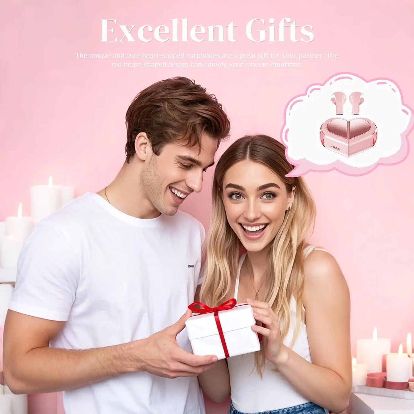 (gifts for girls)Heart-shaped Rotatable Wireless Bluetooth Earphones HIFI Sound Headphones Touch Control Earbuds Gaming Headsets