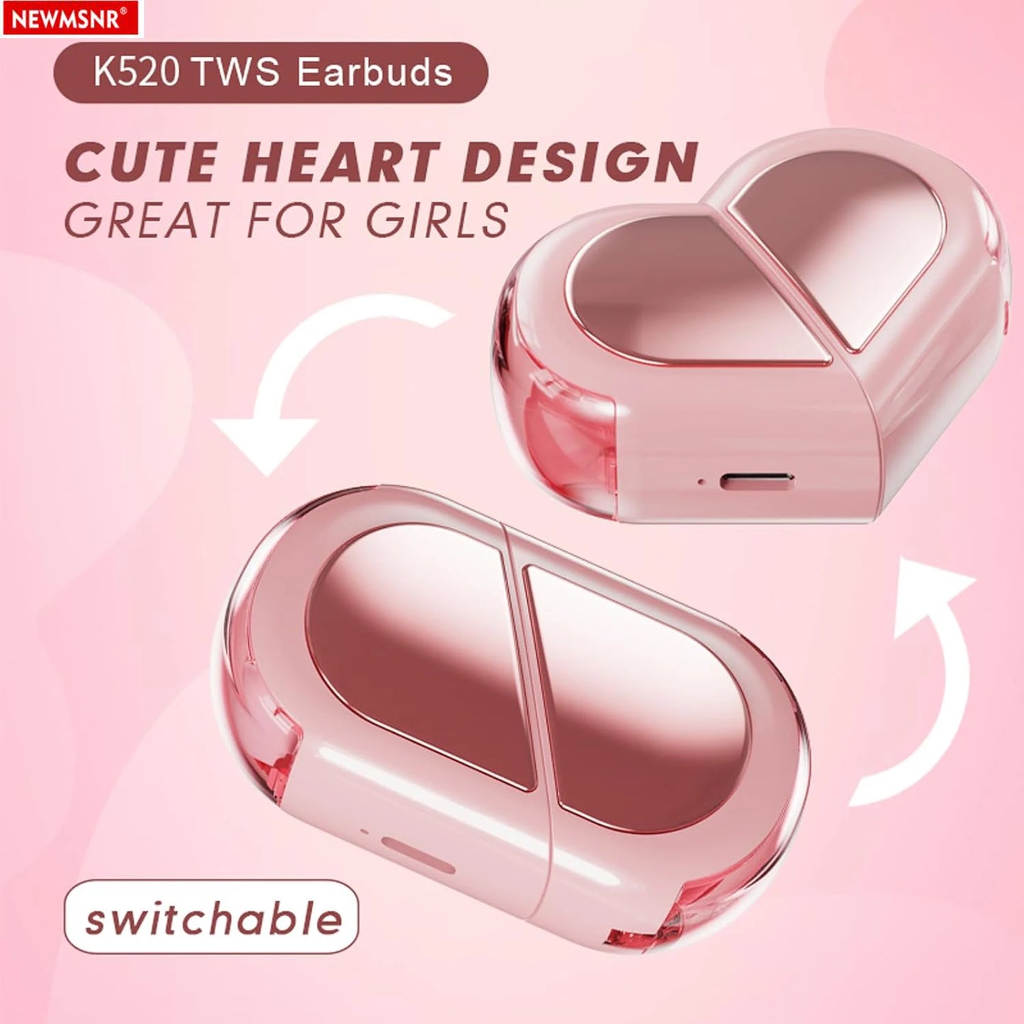 (gifts for girls)Heart-shaped Rotatable Wireless Bluetooth Earphones HIFI Sound Headphones Touch Control Earbuds Gaming Headsets