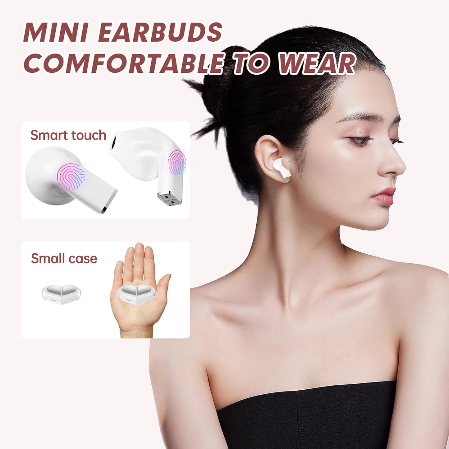 (gifts for girls)Heart-shaped Rotatable Wireless Bluetooth Earphones HIFI Sound Headphones Touch Control Earbuds Gaming Headsets